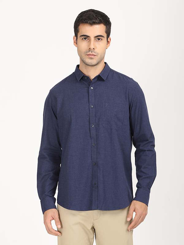 Men's Navy Casual Regular Fit Solid Full Sleeves Shirt