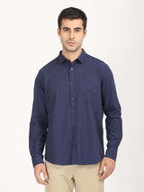 Men's Navy Casual Regular Fit Solid Full Sleeves Shirt