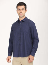 Men's Navy Casual Regular Fit Solid Full Sleeves Shirt