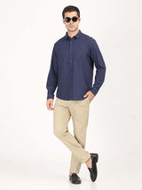 Men's Navy Casual Regular Fit Solid Full Sleeves Shirt