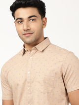 Men's Brown Casual Regular Fit Printed Half Sleeves Shirt