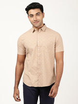 Men's Brown Casual Regular Fit Printed Half Sleeves Shirt