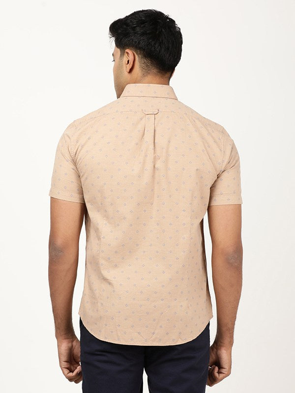 Men's Brown Casual Regular Fit Printed Half Sleeves Shirt