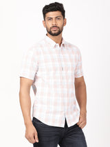 Men's Pink Casual Regular Fit Checkered Half Sleeves Shirt