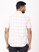 Men's Pink Casual Regular Fit Checkered Half Sleeves Shirt
