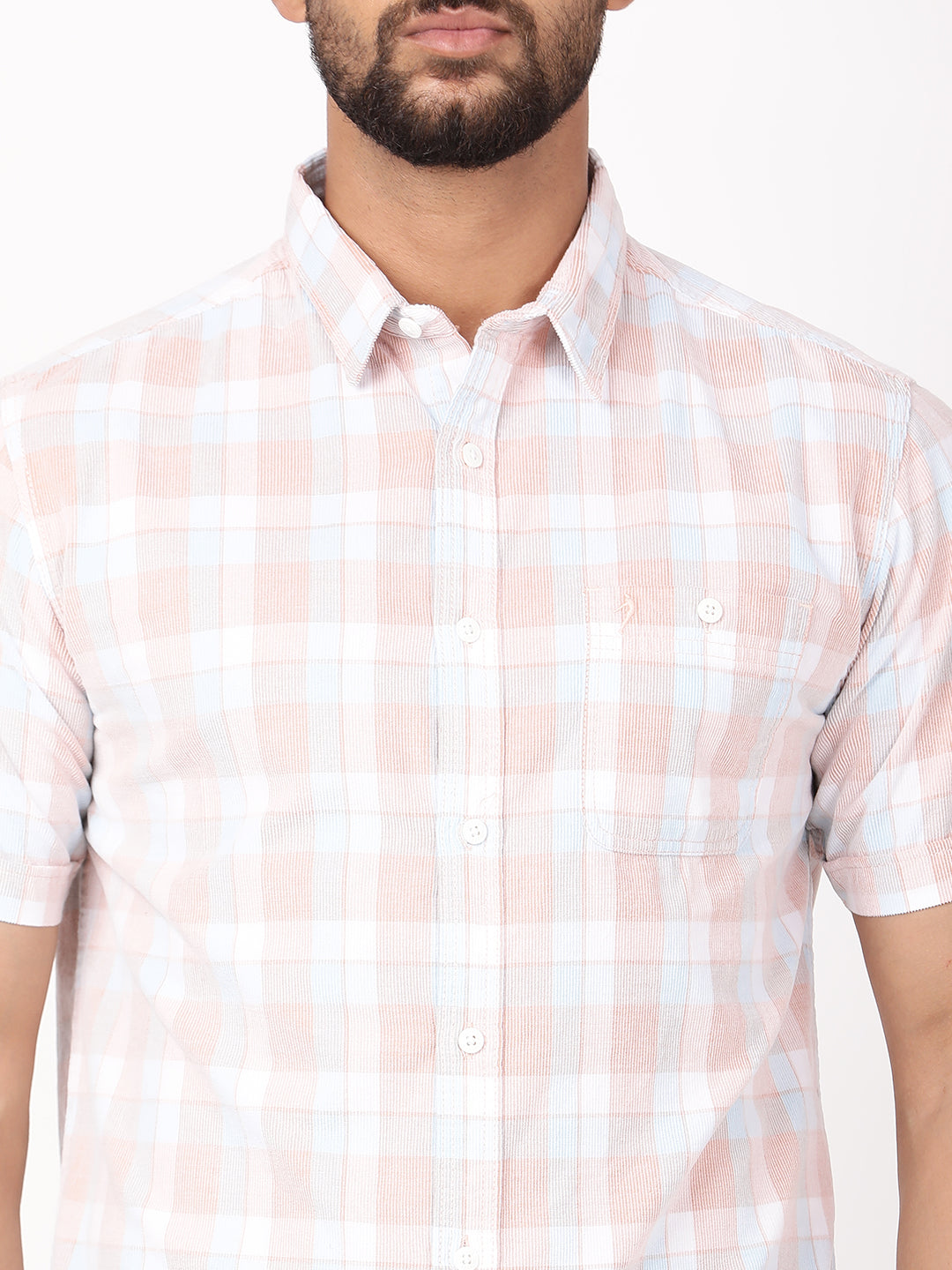Men's Pink Casual Regular Fit Checkered Half Sleeves Shirt