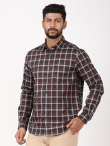 Men's Brown Casual Regular Fit Checkered Full Sleeves Shirt