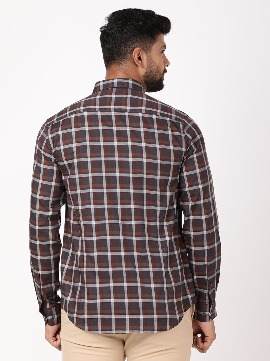 Men's Brown Casual Regular Fit Checkered Full Sleeves Shirt