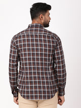 Men's Brown Casual Regular Fit Checkered Full Sleeves Shirt