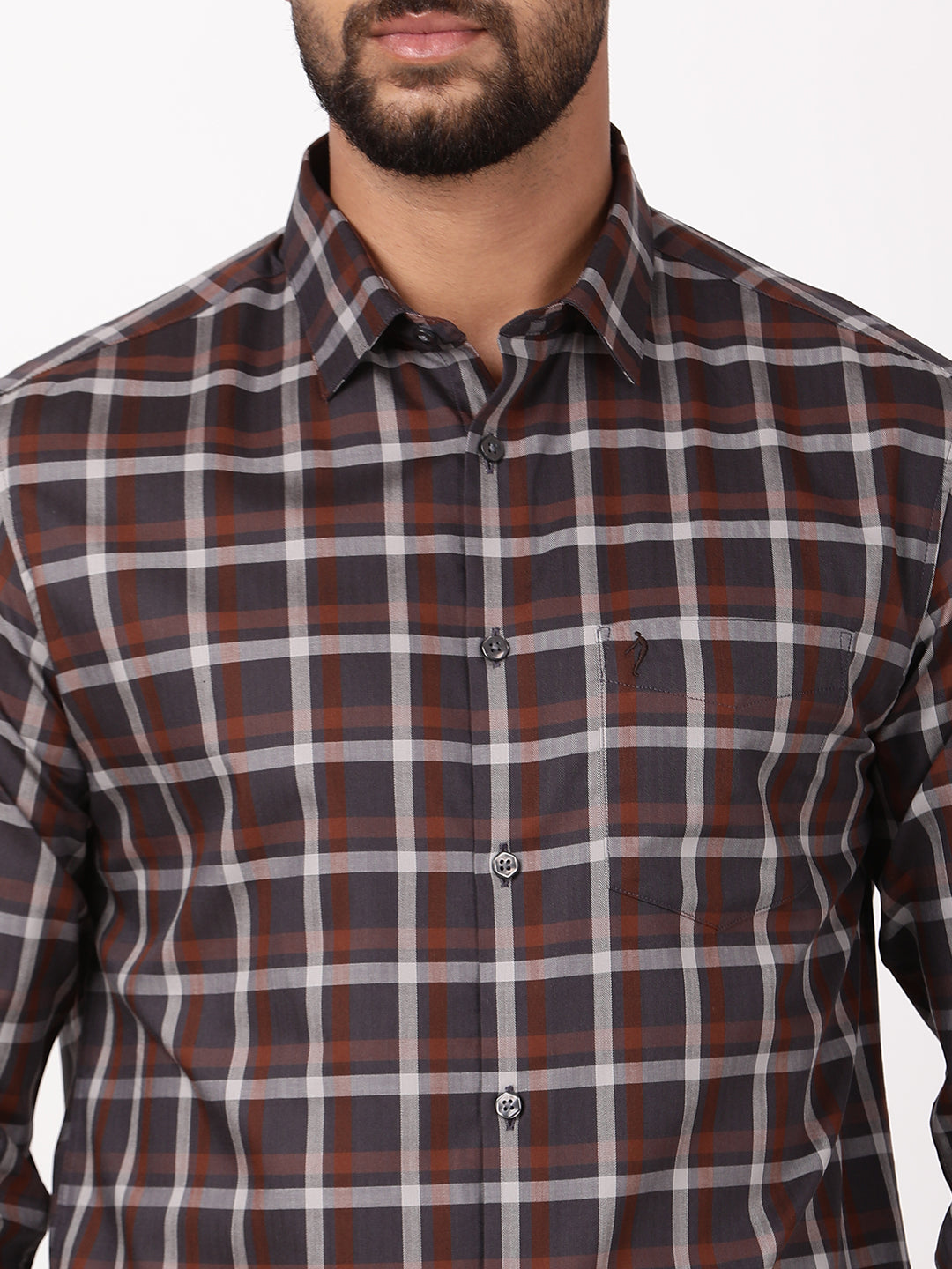 Men's Brown Casual Regular Fit Checkered Full Sleeves Shirt