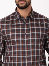 Men's Brown Casual Regular Fit Checkered Full Sleeves Shirt
