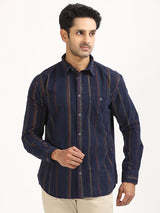 Men's Navy Casual Regular Fit Striped Full Sleeves Shirt