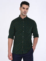 Men's Green Casual Regular Fit Printed Full Sleeves Shirt