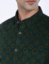 Men's Green Casual Regular Fit Printed Full Sleeves Shirt