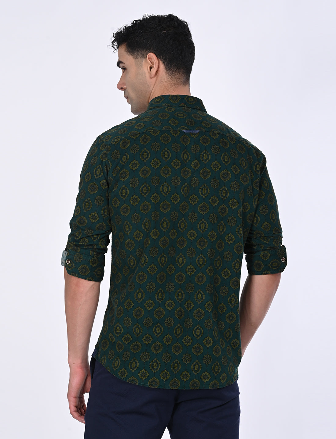 Men's Green Casual Regular Fit Printed Full Sleeves Shirt