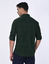 Men's Green Casual Regular Fit Printed Full Sleeves Shirt