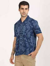 Men's Navy Casual Regular Fit Printed Half Sleeves Shirt