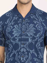 Men's Navy Casual Regular Fit Printed Half Sleeves Shirt