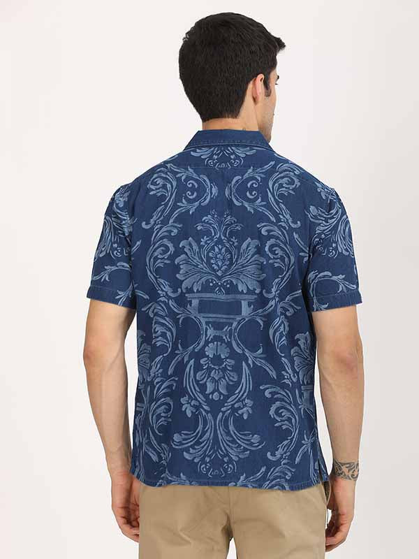 Men's Navy Casual Regular Fit Printed Half Sleeves Shirt