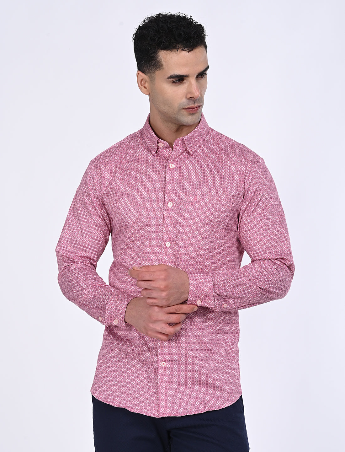 Men's Pink Casual Regular Fit Printed Full Sleeves Shirt