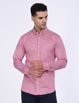 Men's Pink Casual Regular Fit Printed Full Sleeves Shirt