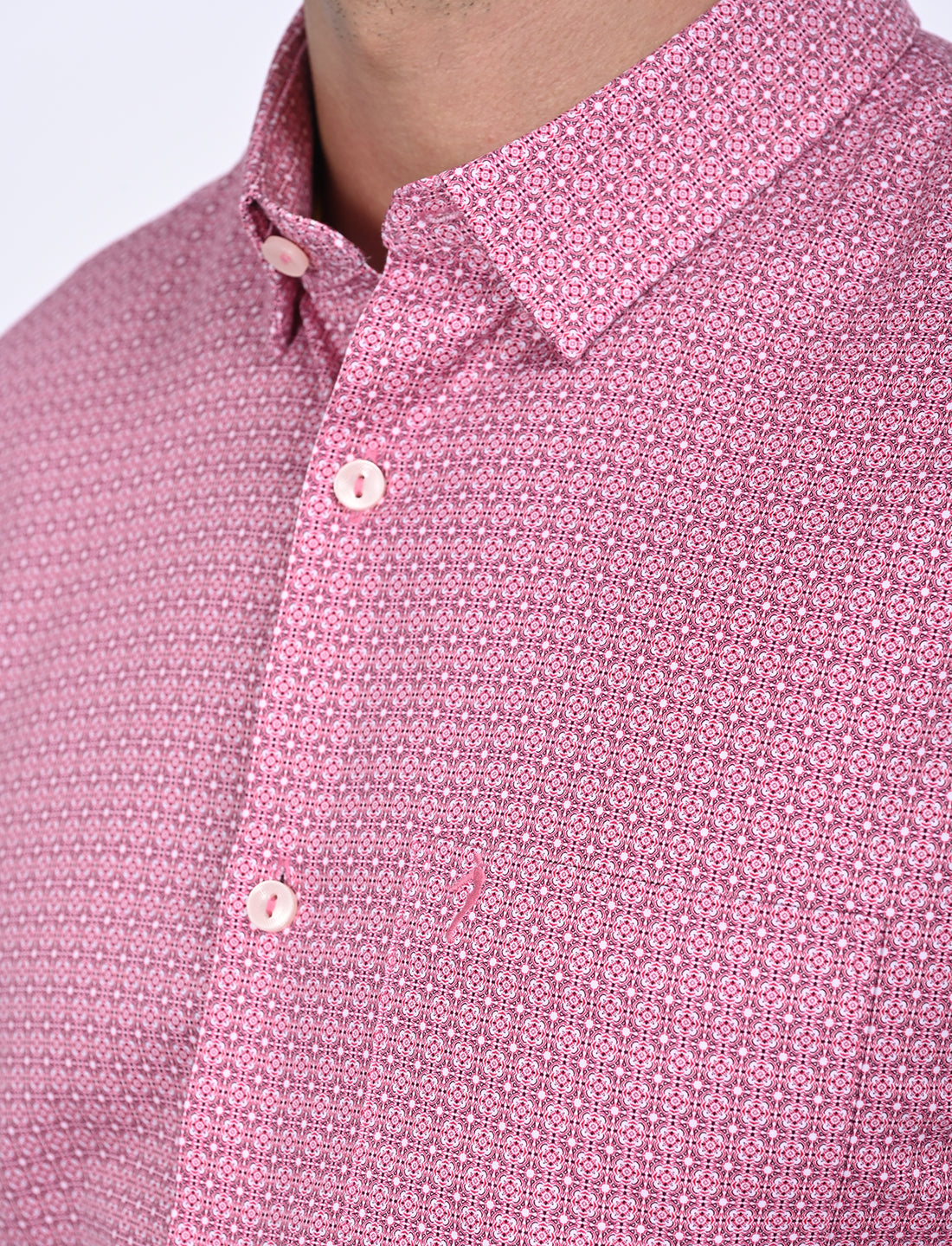 Men's Pink Casual Regular Fit Printed Full Sleeves Shirt