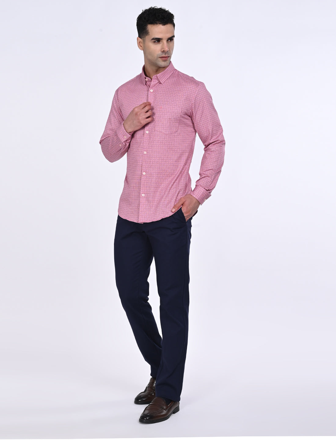 Men's Pink Casual Regular Fit Printed Full Sleeves Shirt
