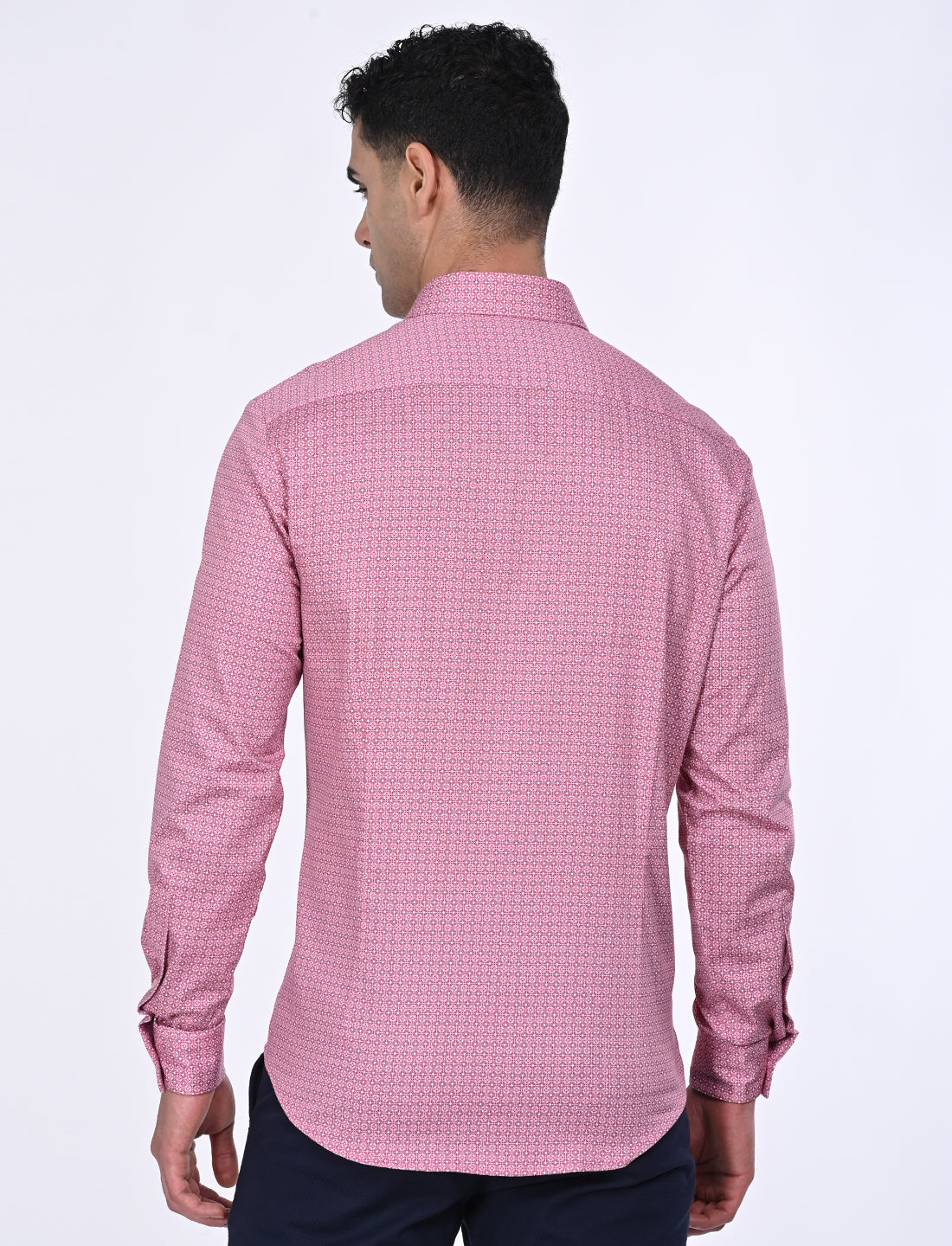 Men's Pink Casual Regular Fit Printed Full Sleeves Shirt