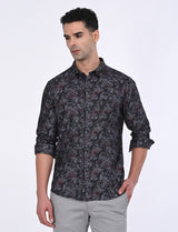 Men's Grey Casual Regular Fit Printed Full Sleeves Shirt