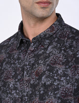 Men's Grey Casual Regular Fit Printed Full Sleeves Shirt