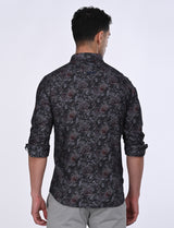 Men's Grey Casual Regular Fit Printed Full Sleeves Shirt
