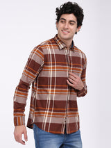 Men's Brown Casual Regular Fit Checkered Full Sleeves Shirt