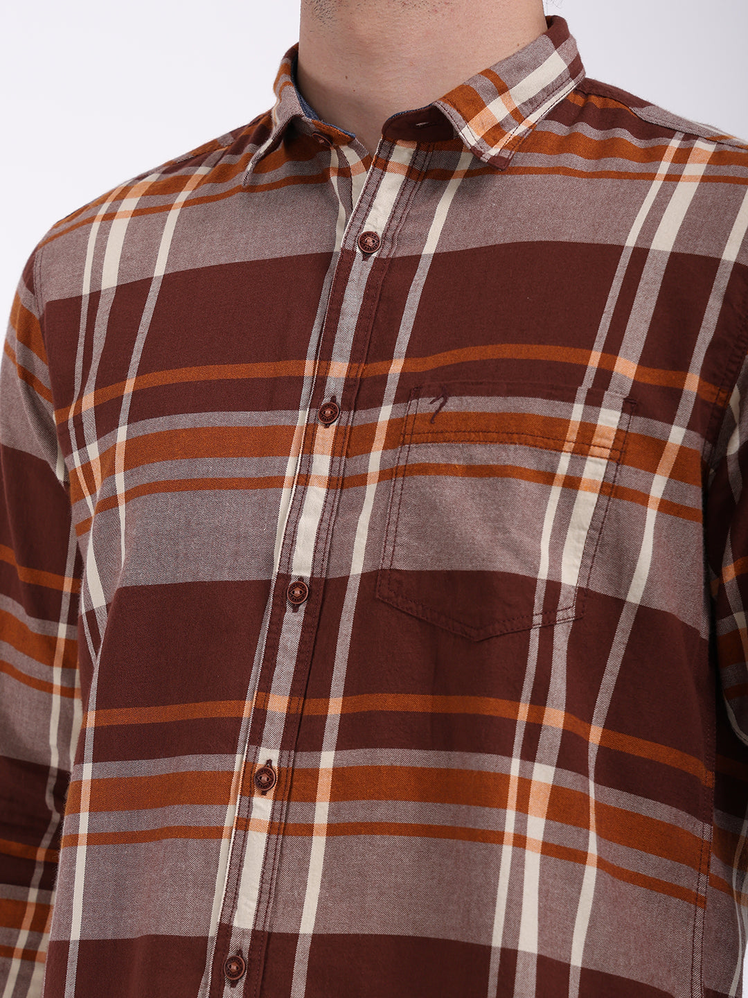 Men's Brown Casual Regular Fit Checkered Full Sleeves Shirt