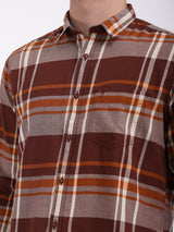 Men's Brown Casual Regular Fit Checkered Full Sleeves Shirt