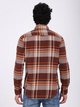 Men's Brown Casual Regular Fit Checkered Full Sleeves Shirt