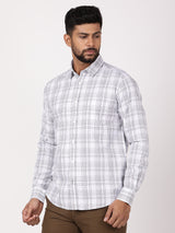 Men's White Casual Regular Fit Checkered Full Sleeves Shirt