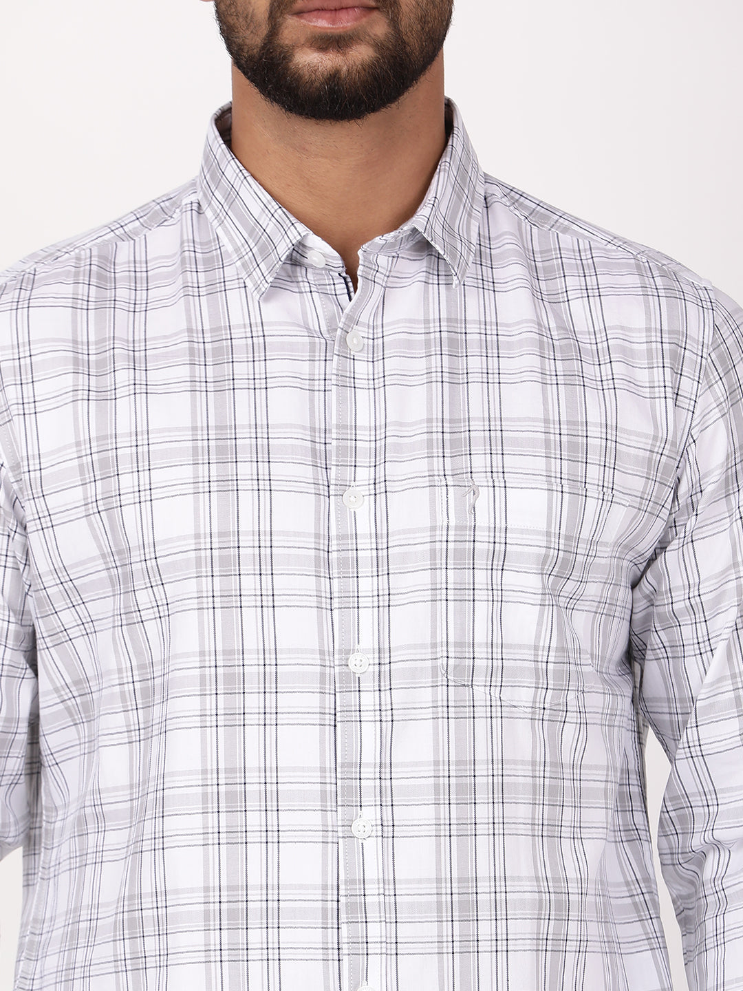Men's White Casual Regular Fit Checkered Full Sleeves Shirt