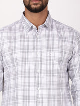 Men's White Casual Regular Fit Checkered Full Sleeves Shirt