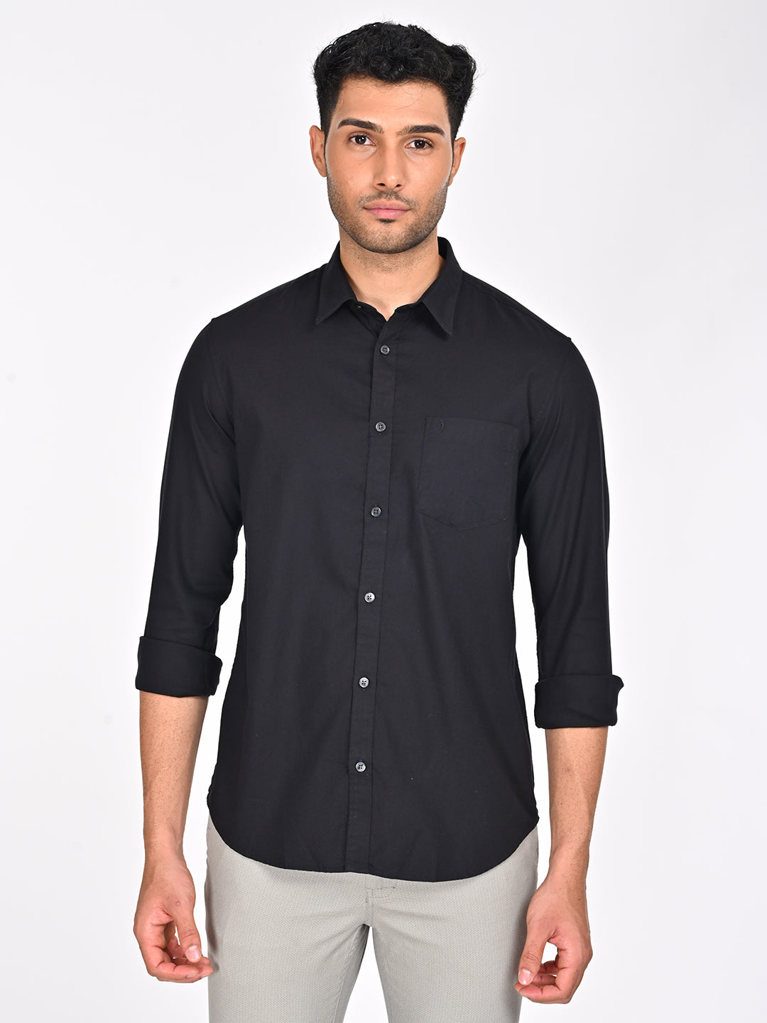 Men's Black Casual Regular Fit Solid Full Sleeves Shirt