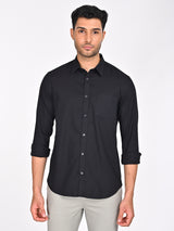 Men's Black Casual Regular Fit Solid Full Sleeves Shirt