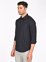 Men's Black Casual Regular Fit Solid Full Sleeves Shirt