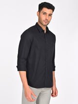 Men's Black Casual Regular Fit Solid Full Sleeves Shirt