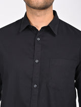 Men's Black Casual Regular Fit Solid Full Sleeves Shirt