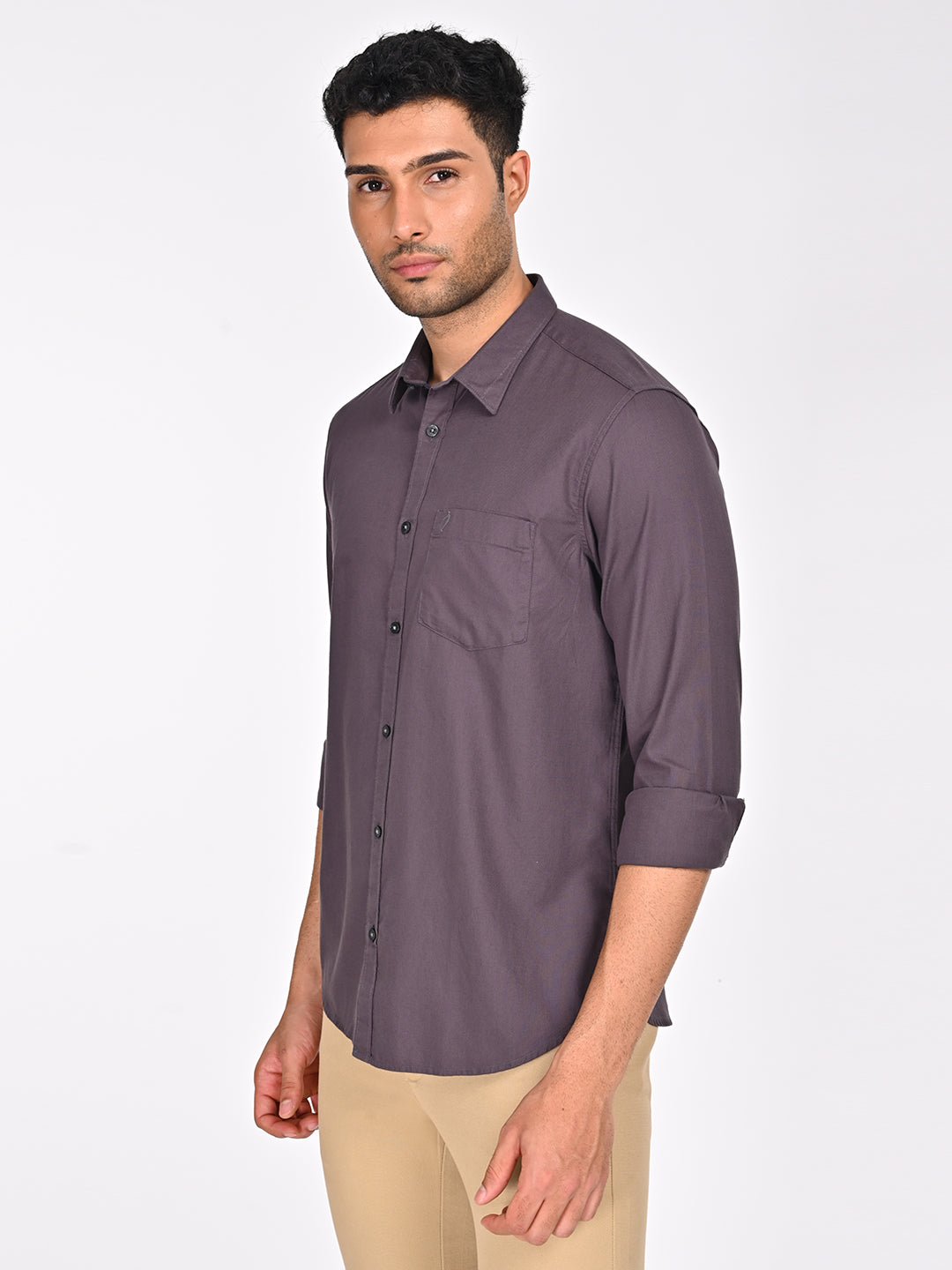 Men's Grey Casual Regular Fit Solid Full Sleeves Shirt