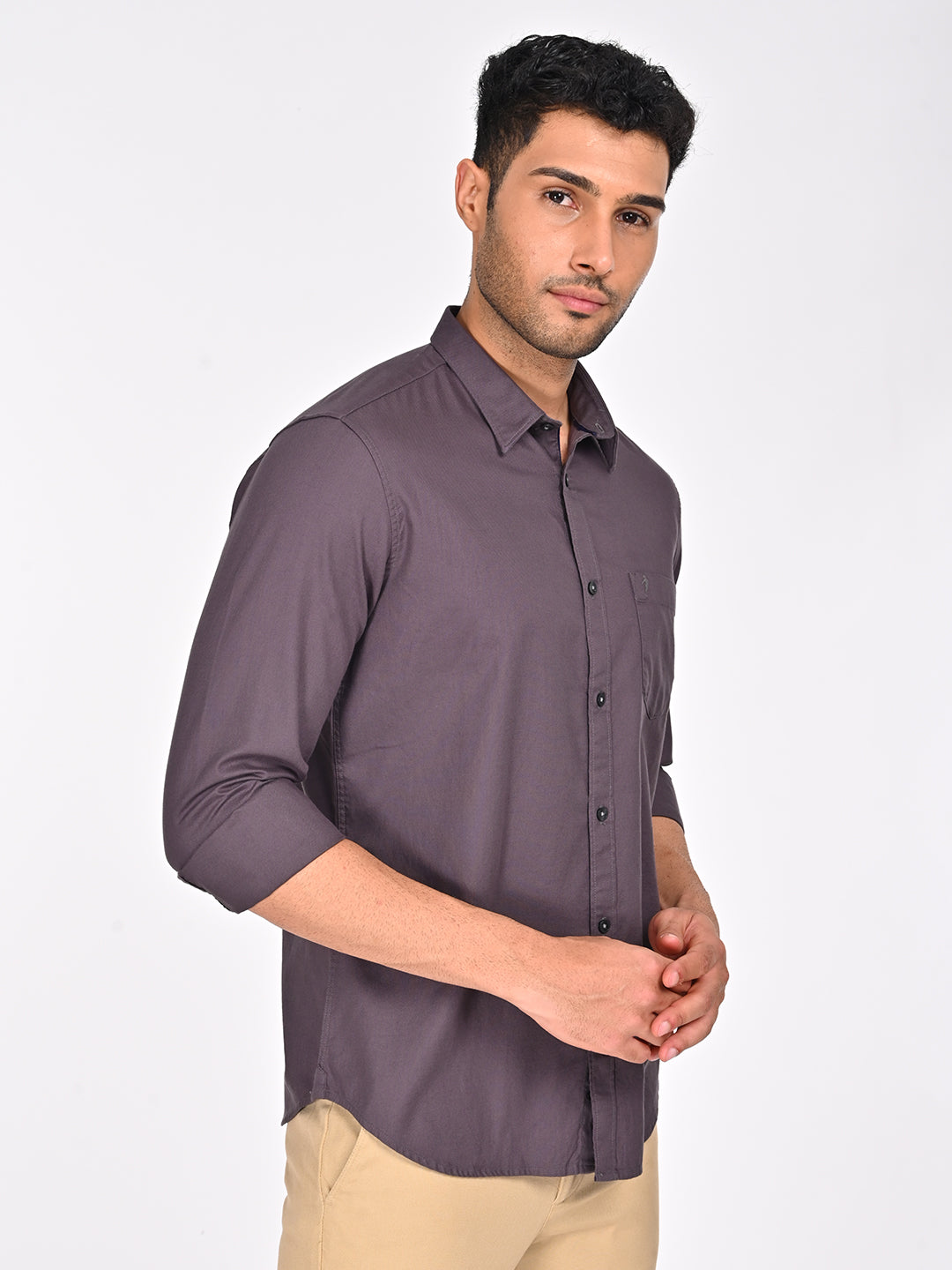 Men's Grey Casual Regular Fit Solid Full Sleeves Shirt