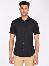 Men's Black Casual Regular Fit Solid Half Sleeves Shirt