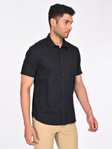 Men's Black Casual Regular Fit Solid Half Sleeves Shirt