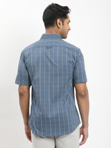 Men's Blue Casual Regular Fit Checkered Half Sleeves Shirt