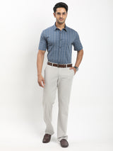 Men's Blue Casual Regular Fit Checkered Half Sleeves Shirt