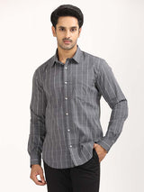 Men's Grey Casual Regular Fit Checkered Full Sleeves Shirt